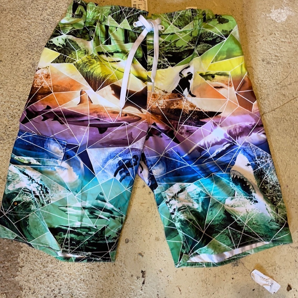 Brothers Xl 14-16 shark surfing swim trucks NWT